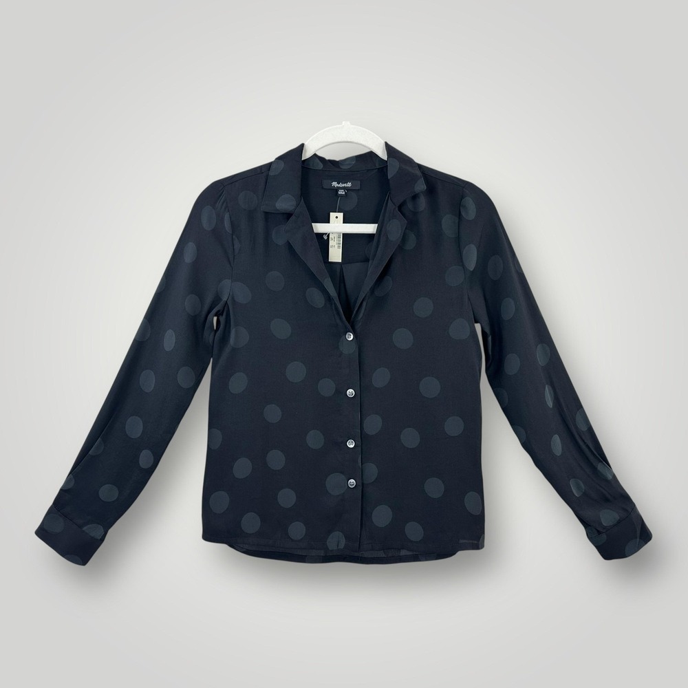 NEW Madewell Shirt Womens XXS Black Polka Dot Button Down Long Sleeve Blouse Top
